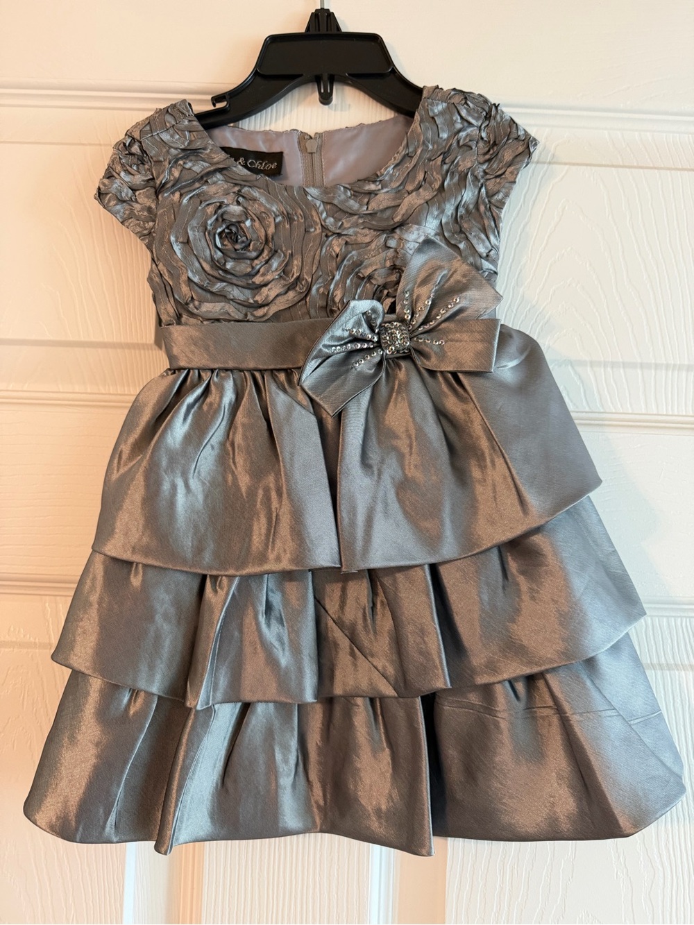 NWT Isobella & Chloe Hope Silver Dress 18M Rhinestone Bow Flower Girl Party